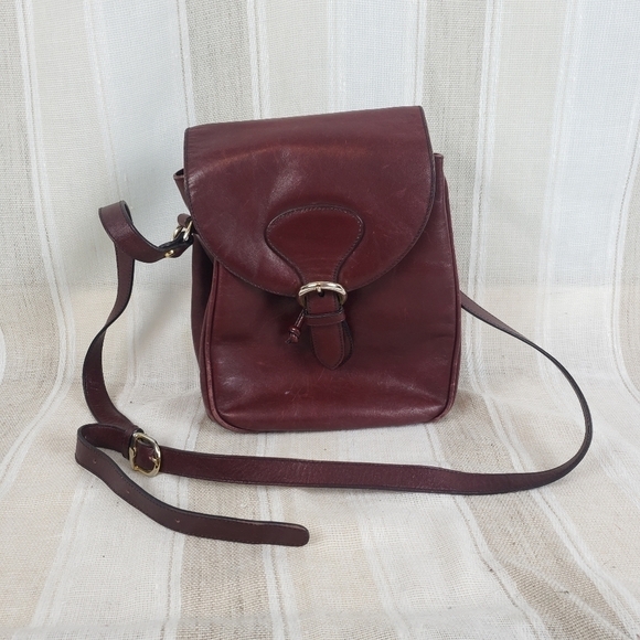 Leather Guild‎ Drawstring Crossbody Bag Purse Maroon - Picture 1 of 13
